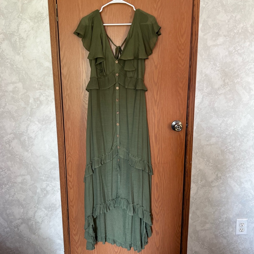 BiBi Olive High Low Ruffle Dress